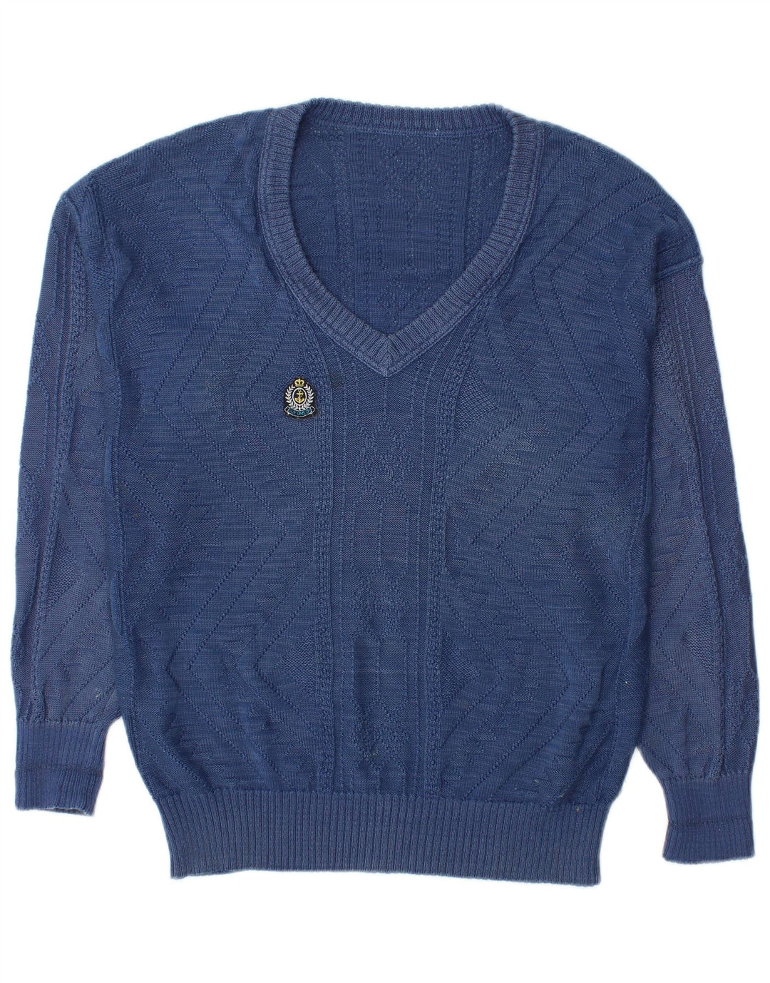 Vintage Herre V-hals sweater IT 48 Medium Blue Bomuld
