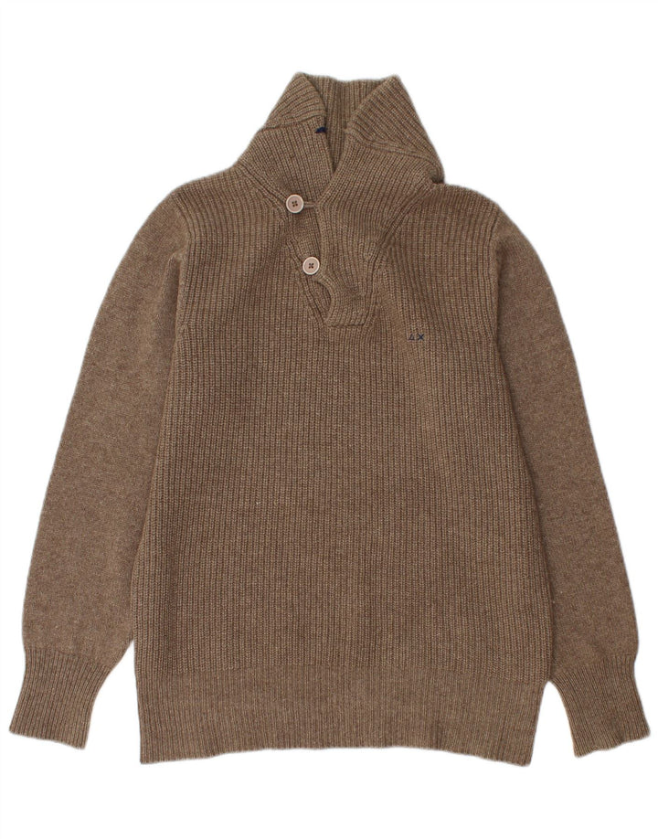 SUN68 Herre Shawl Neck Jumper Sweater Stor Brun Uld