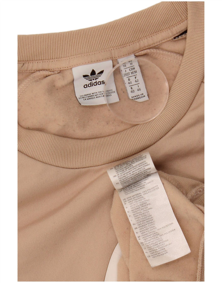 Adidas Dame Grafisk Sweatshirt Jumper UK 14 Stor Beige Polyester
