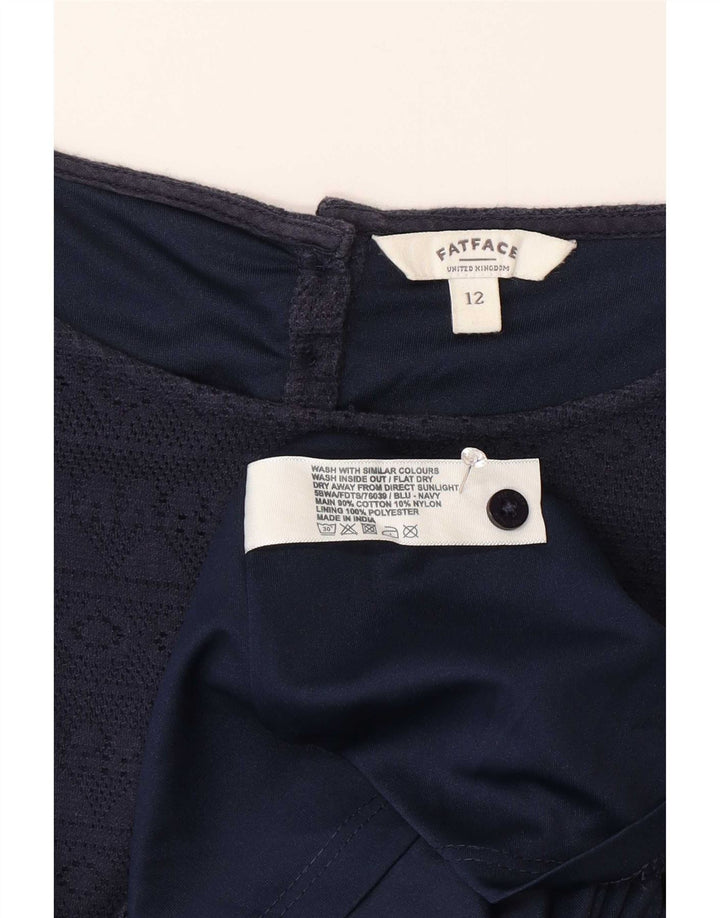 Fat Face Kvinders Skede Kjole UK 12 Medium Navy Blue Geometrisk Bomuld