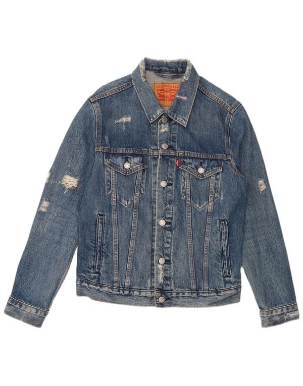 Levi's Men Distressed Denim Jacket UK 36 Small Blue Cotton