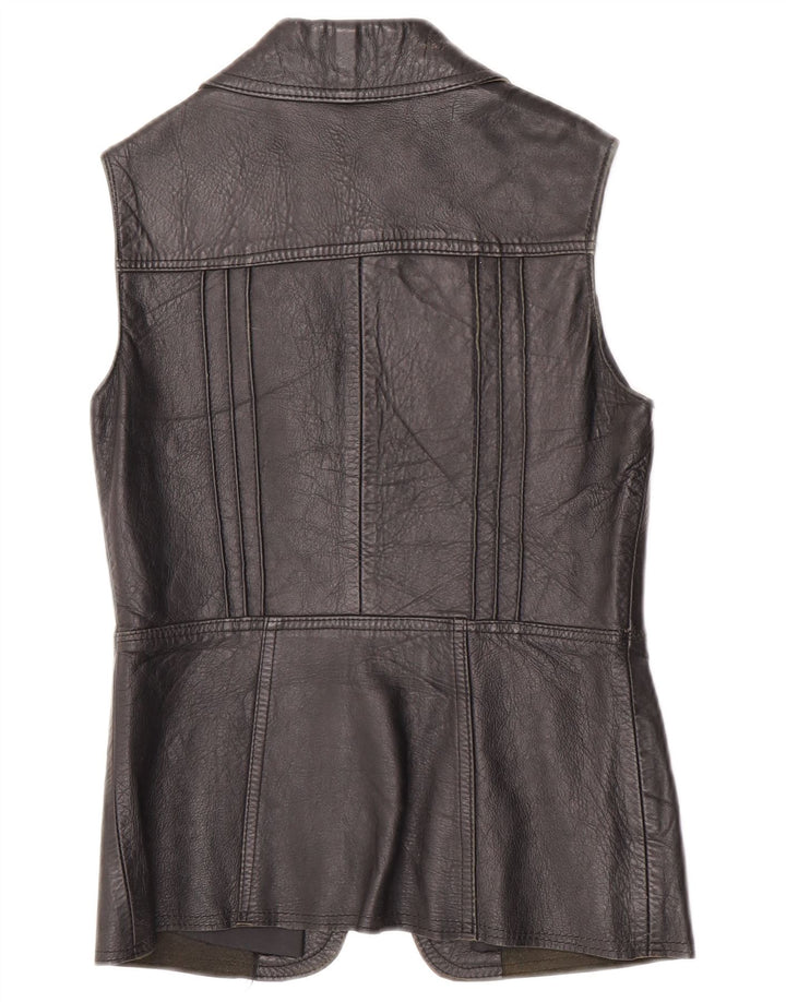 Vintage dame læder Gilet UK 10 Lille sort læder