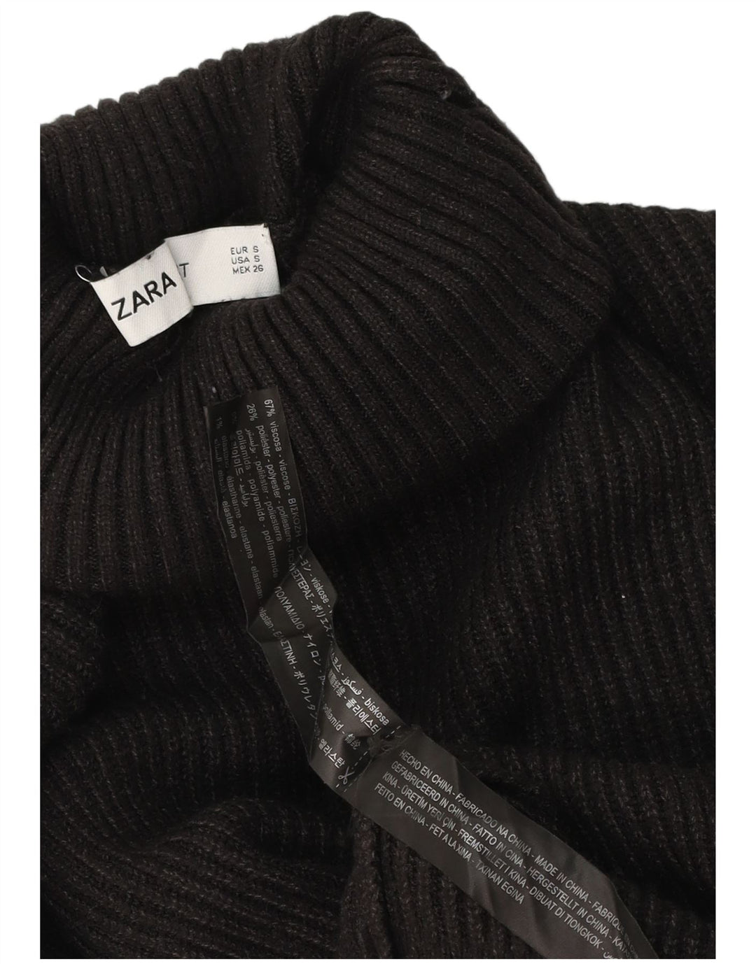Zara Dame Roll Neck Jumper Sweater UK 10 Small Black Viscose