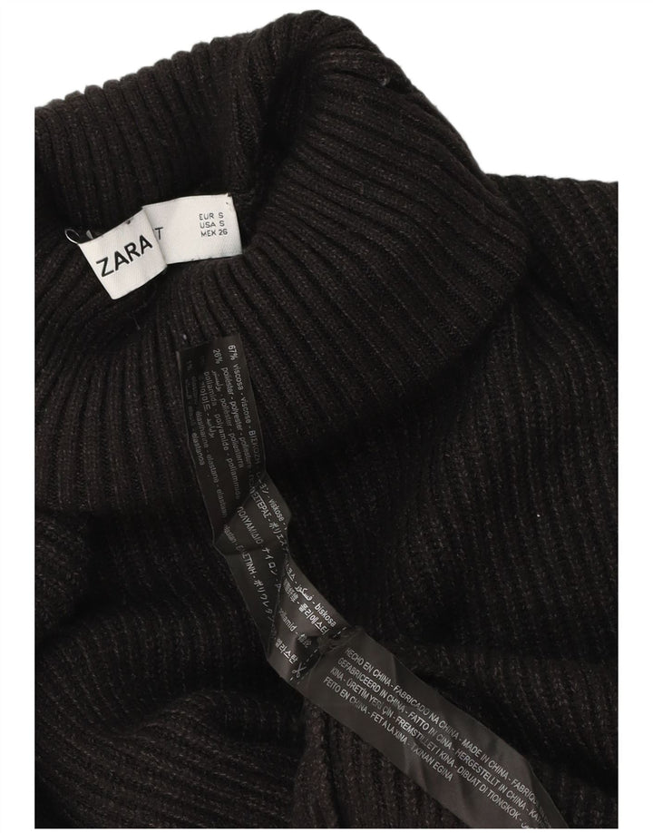 Zara Dame Roll Neck Jumper Sweater UK 10 Small Black Viscose