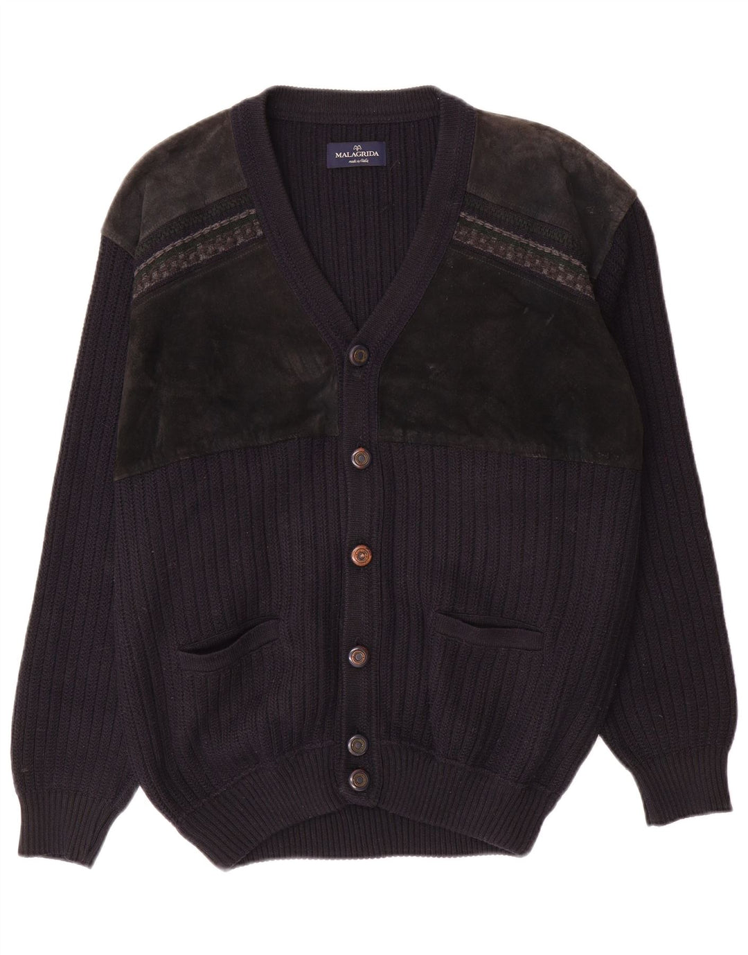 Malagrida Herre Cardigan Sweater Large Navy Blue