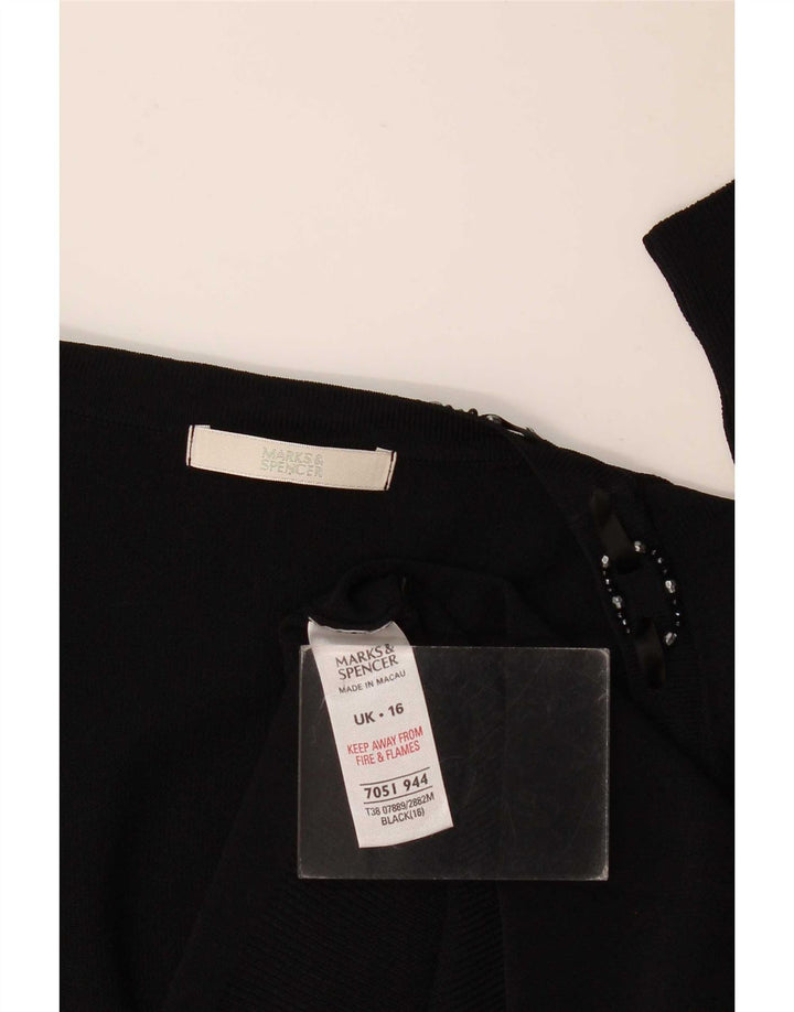 Marks & Spencer Womens Open Cardigan Sweater UK 16 Large Black Viscose