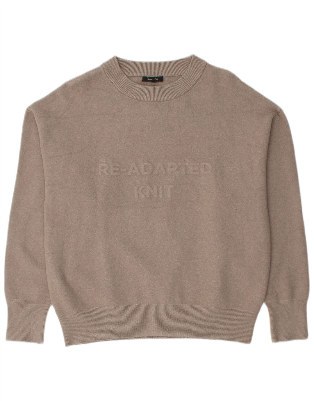 Massimo Dutti Dame Grafisk Crew Neck Jumper Sweater UK 14 Medium Beige