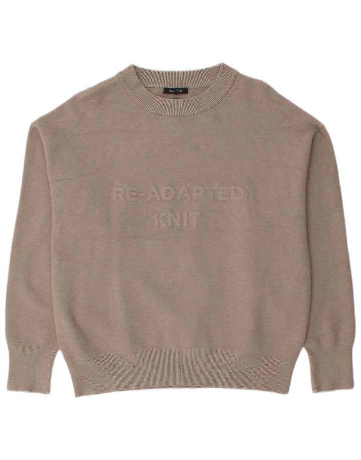 Massimo Dutti Dame Grafisk Crew Neck Jumper Sweater UK 14 Medium Beige