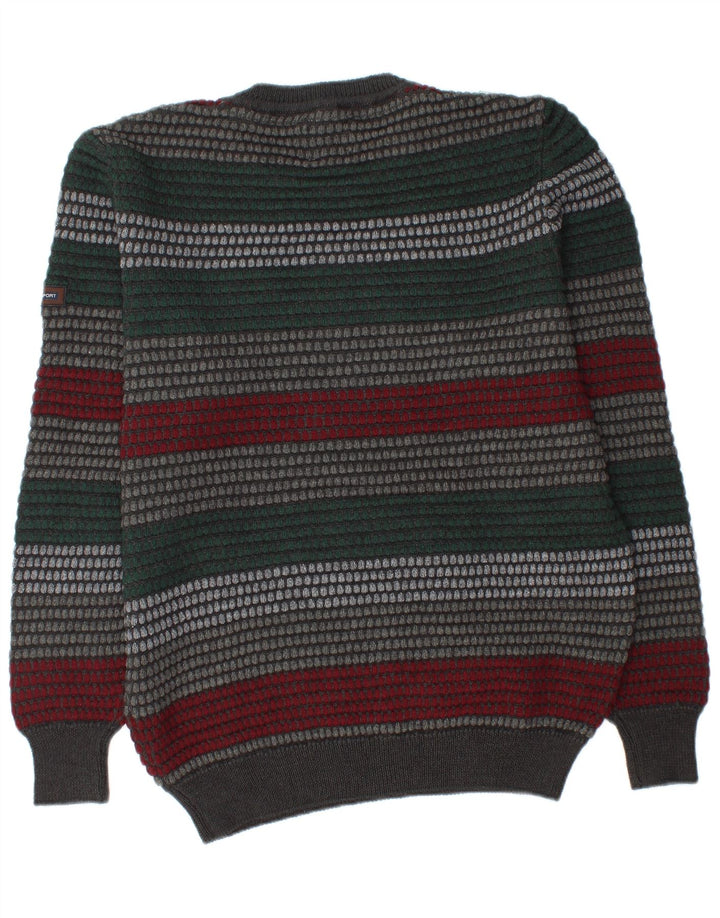 Vintage herre rund hals sweater 2XL flerfarvet stribet akryl