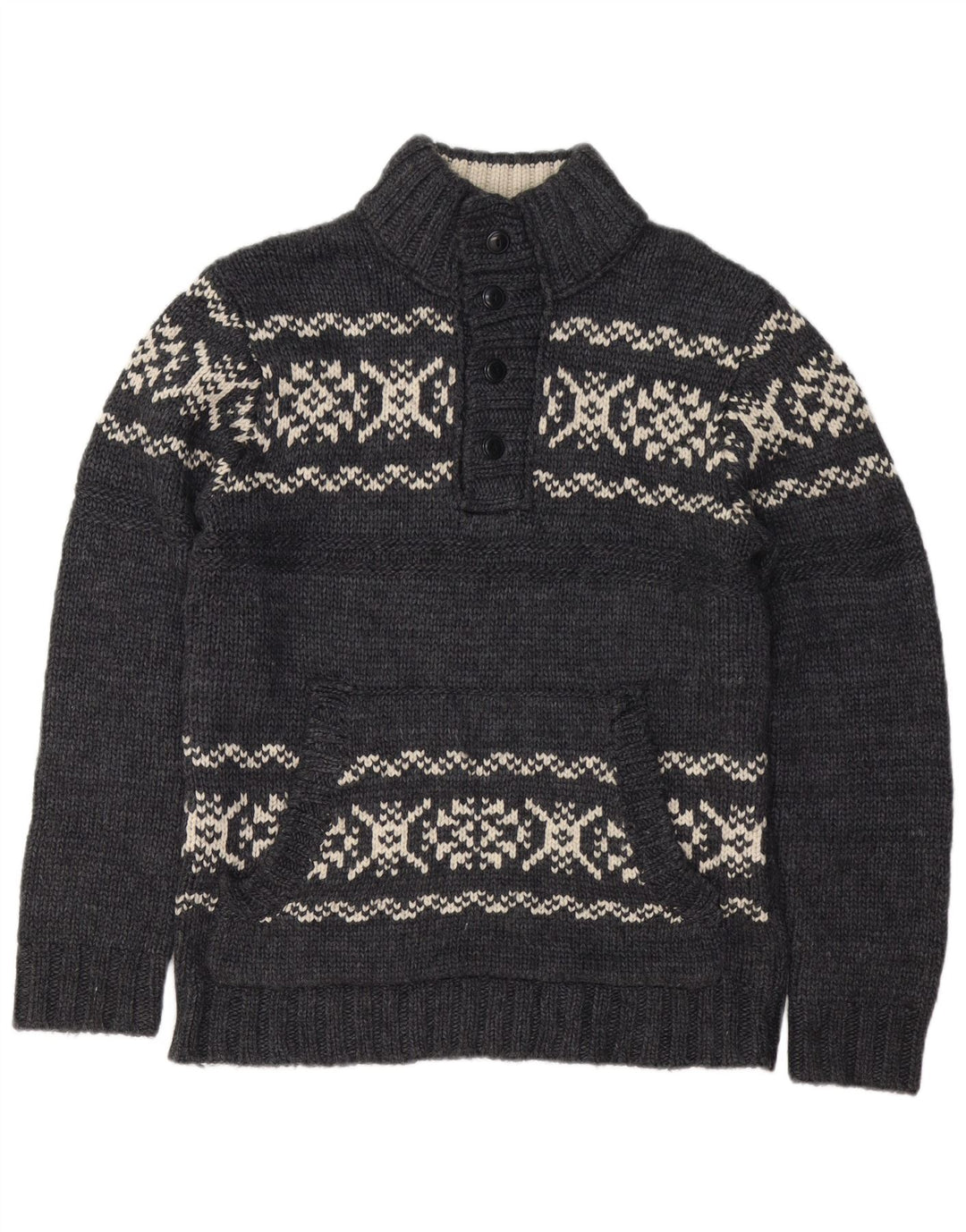 Dockers Herre Button Neck Jumper Sweater Large Grey Fair Isle Akryl