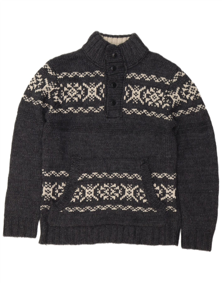 Dockers Herre Button Neck Jumper Sweater Large Grey Fair Isle Akryl