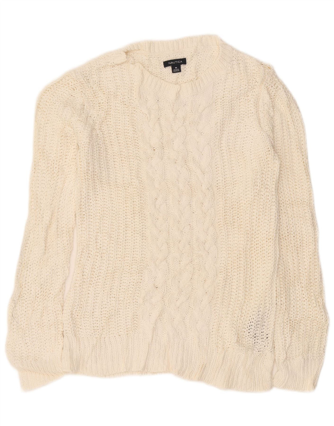 Nautica Dame Boat Neck Jumper Sweater UK 14 Medium Off White Bomuld