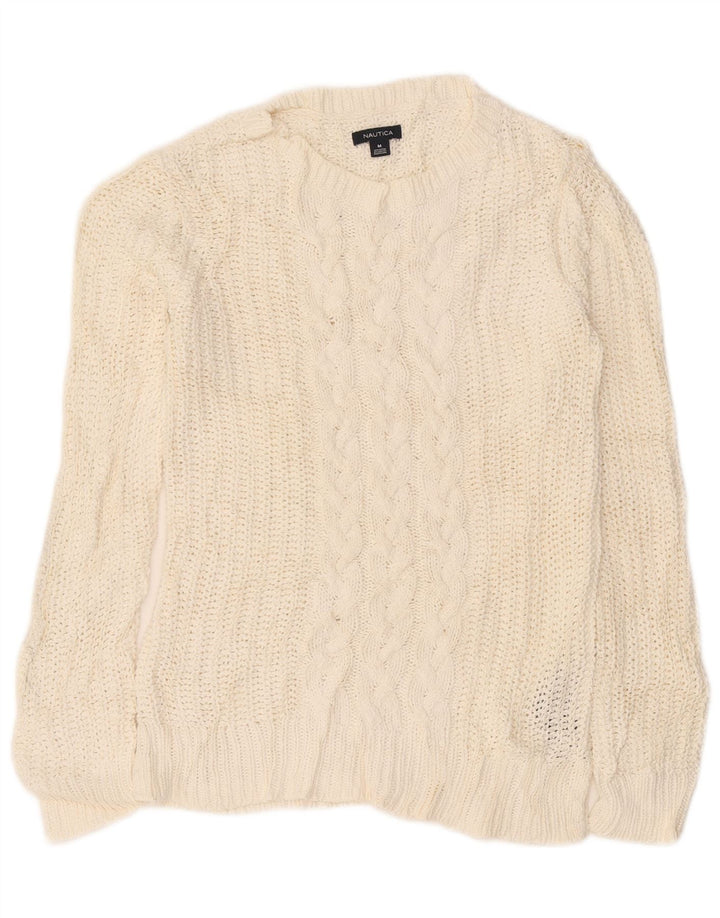 Nautica Dame Boat Neck Jumper Sweater UK 14 Medium Off White Bomuld