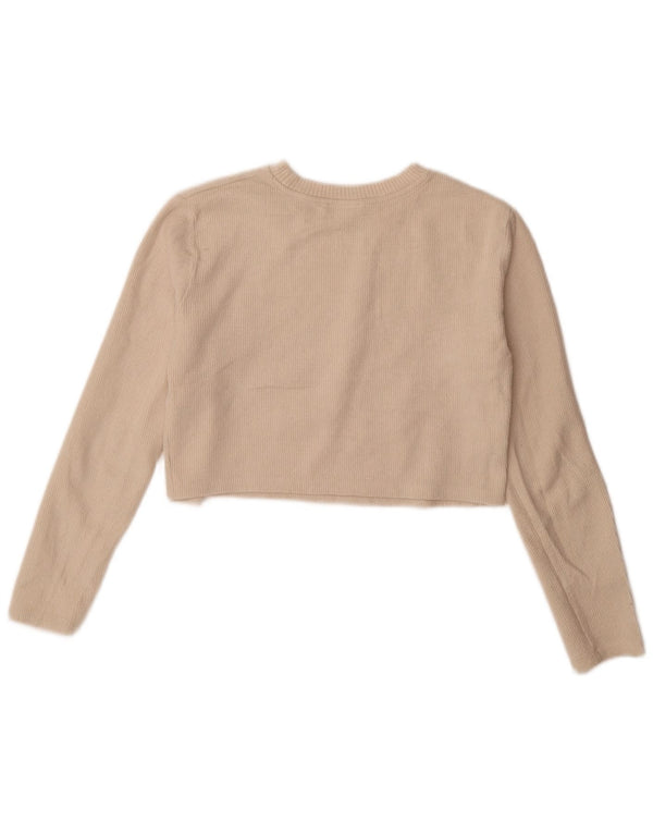 Zara Womens Crop Top Langærmet UK 10 Small Beige Bomuld