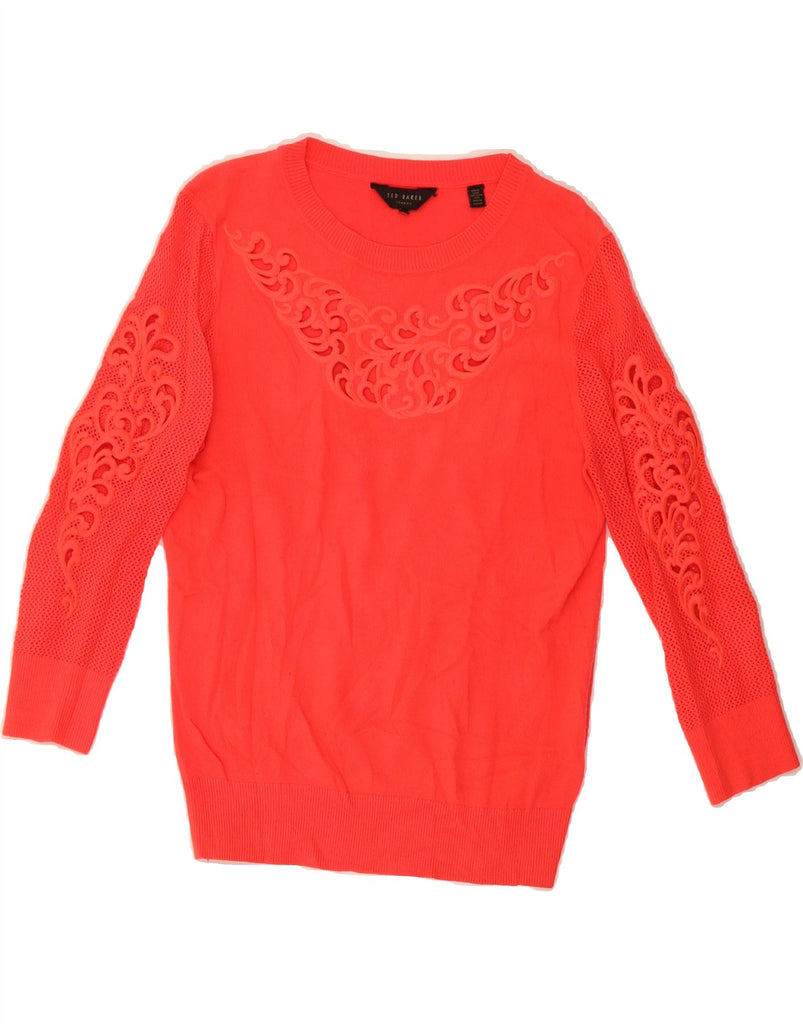 TED BAKER Womens Oversized Boat Neck Jumper Sweater Size 1 XS Red Paisley Vintage Ted Baker and Second-Hand Ted Baker from Messina Hembry 