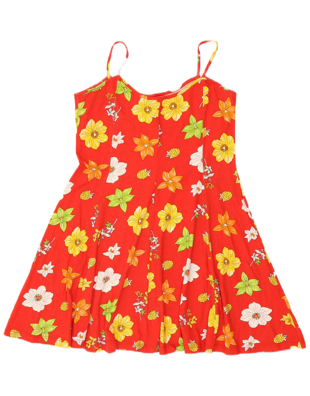 Vintage solkjole til kvinder UK 12 Medium rød blomstret bomuld