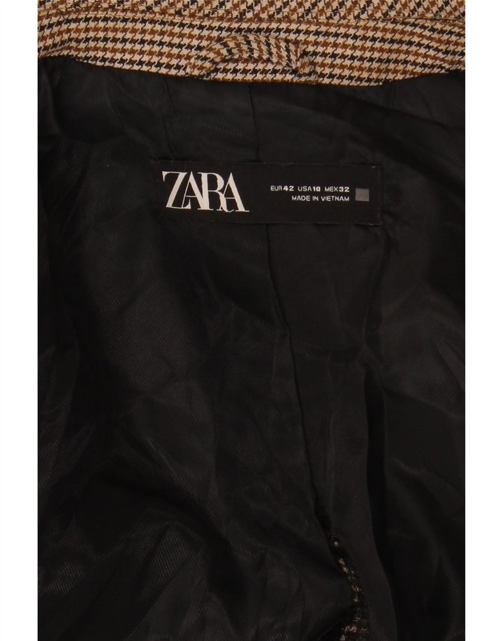 Zara Dame 1-knaps blazerjakke EU 42 Large Brown Houndstooth