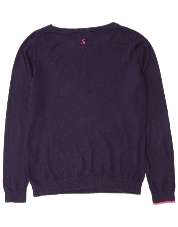 Joules Dame Grafisk Boat Neck Jumper Sweater UK 8 Small Navy Blue Bomuld