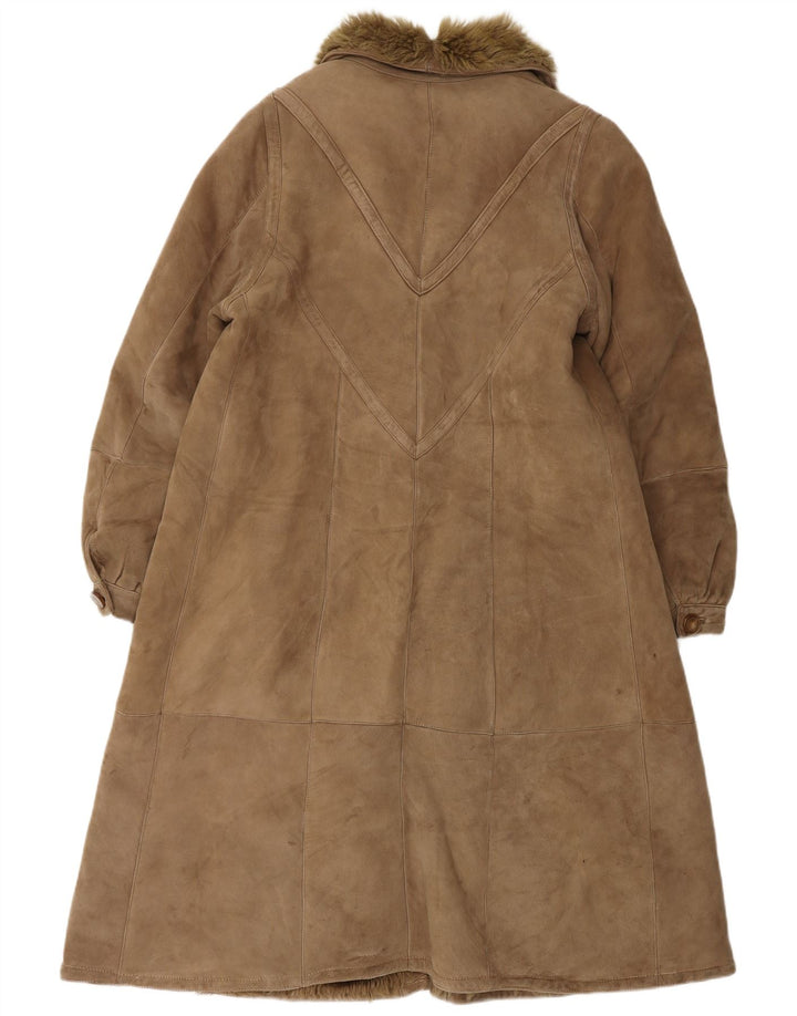 Vintage Dame Oversized Shearling Coat UK 10 Lille Brun