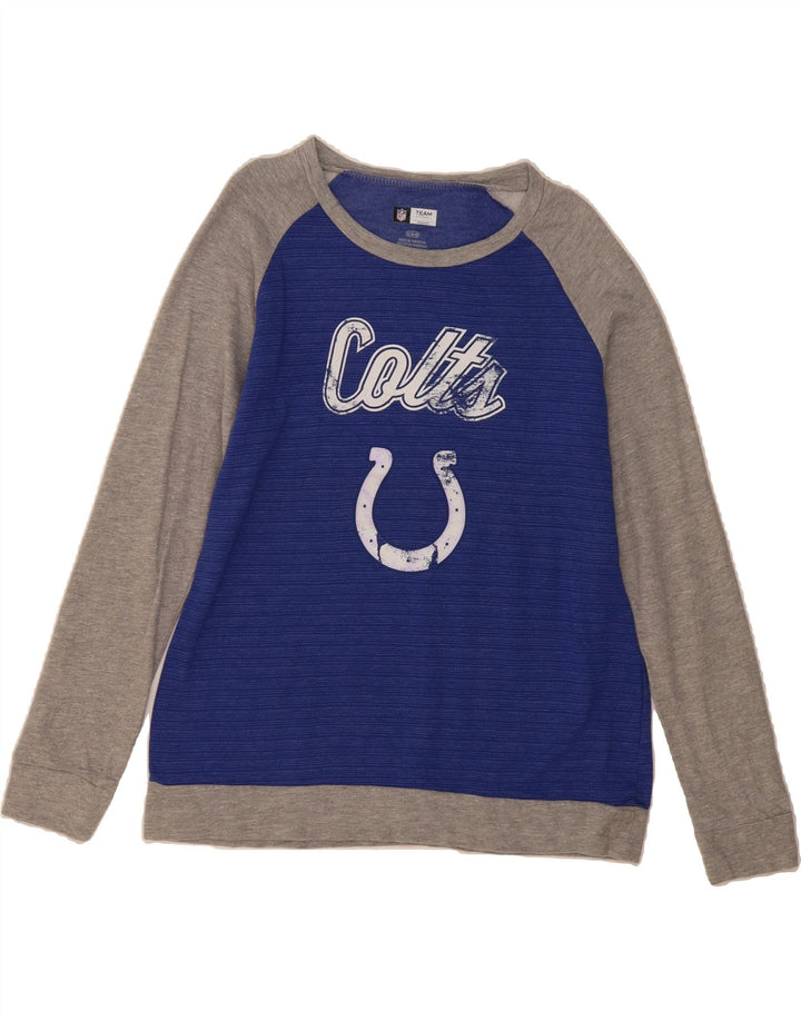 NFL Womens Colts Graphic Sweatshirt Jumper UK 16 Large Blue Colourblock Vintage NFL and Second-Hand NFL from Messina Hembry 