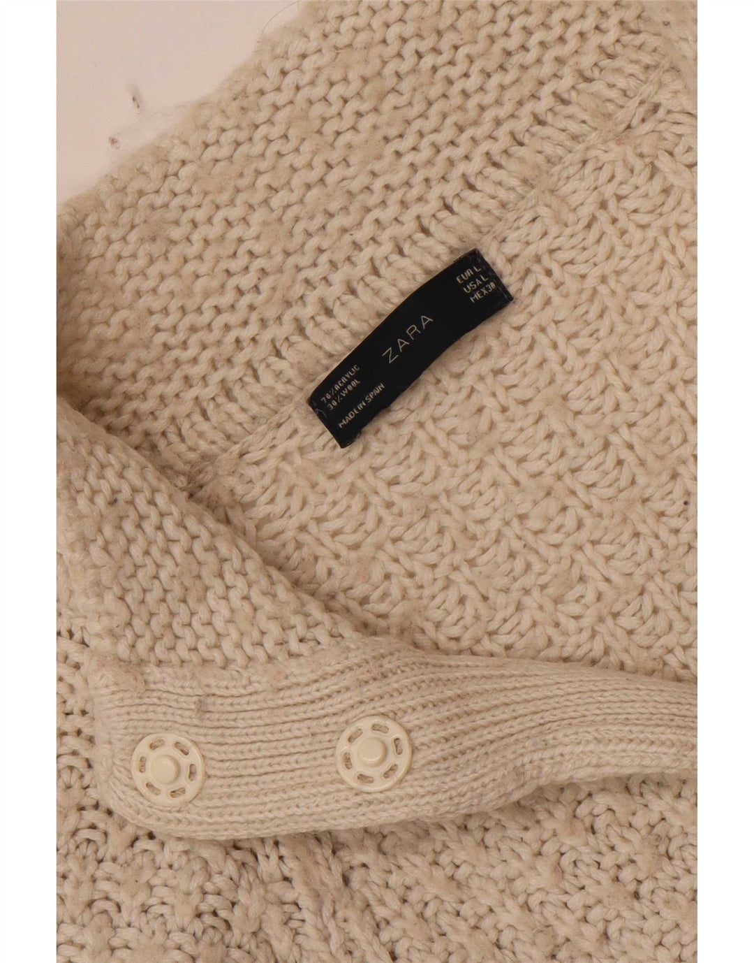 Zara Dame Cardigan Sweater UK 14 Stor Hvid Akryl