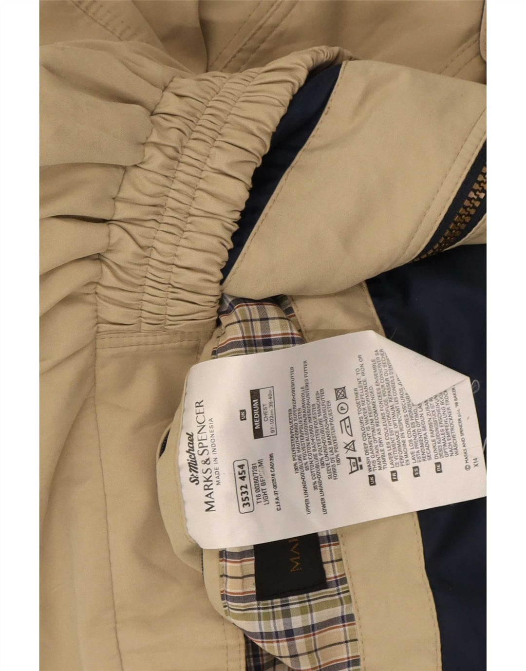 Marks & Spencer Herre Loose Fit Bomber Jacket UK 38 Medium Beige Polyester