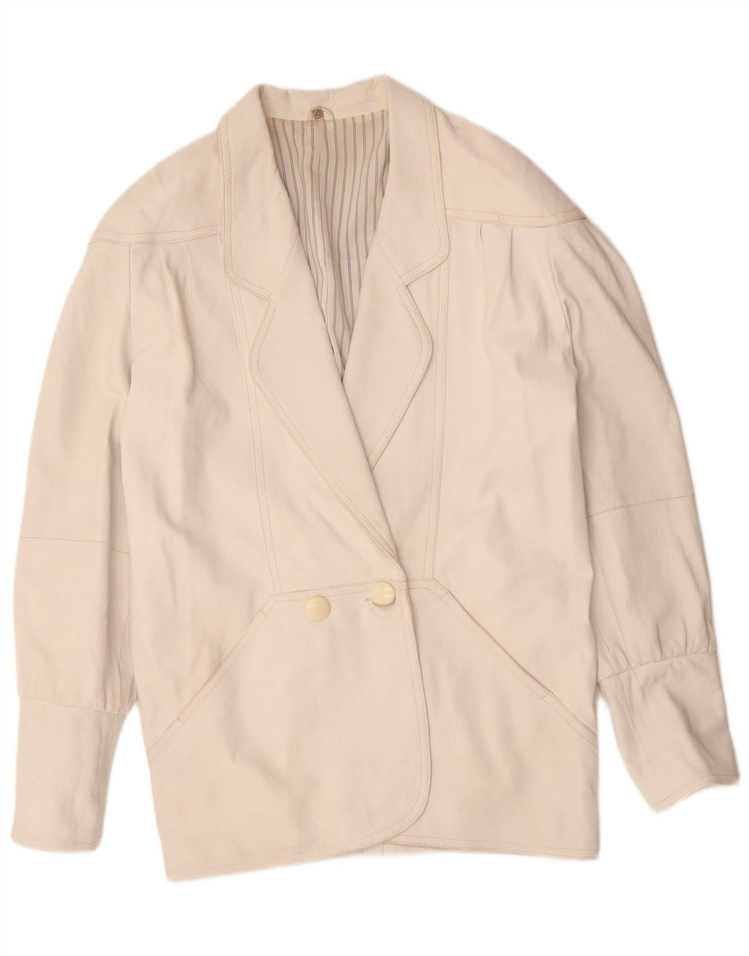VINTAGE Oversized læderfrakke til kvinder EU 40 Medium hvidt læder