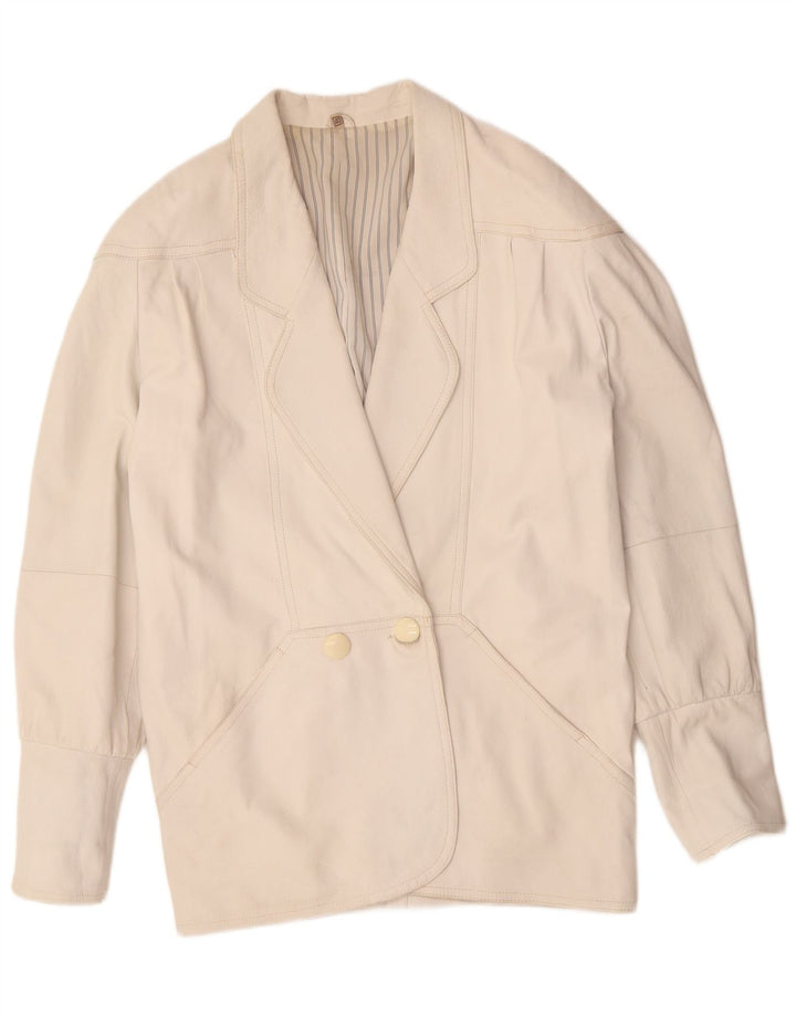 VINTAGE Oversized læderfrakke til kvinder EU 40 Medium hvidt læder