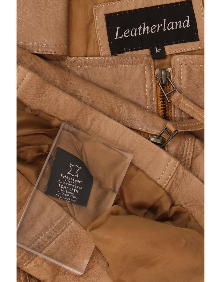 VINTAGE Womens Crop Leather Jacket UK 14 Large Brown Leather Vintage Vintage and Second-Hand Vintage from Messina Hembry 