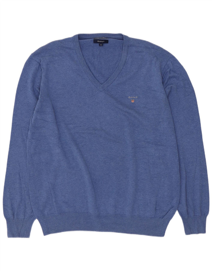 Gant Herre V-hals sweater XL Blå Bomuld