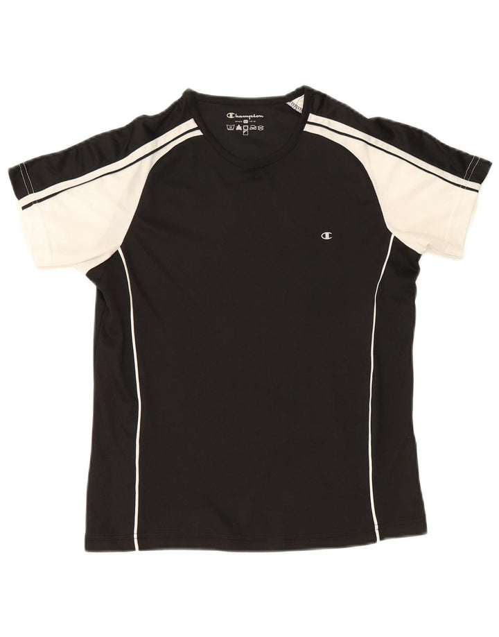 Champion Dame T-Shirt Top UK 12 Medium Sort Colourblock Polyester