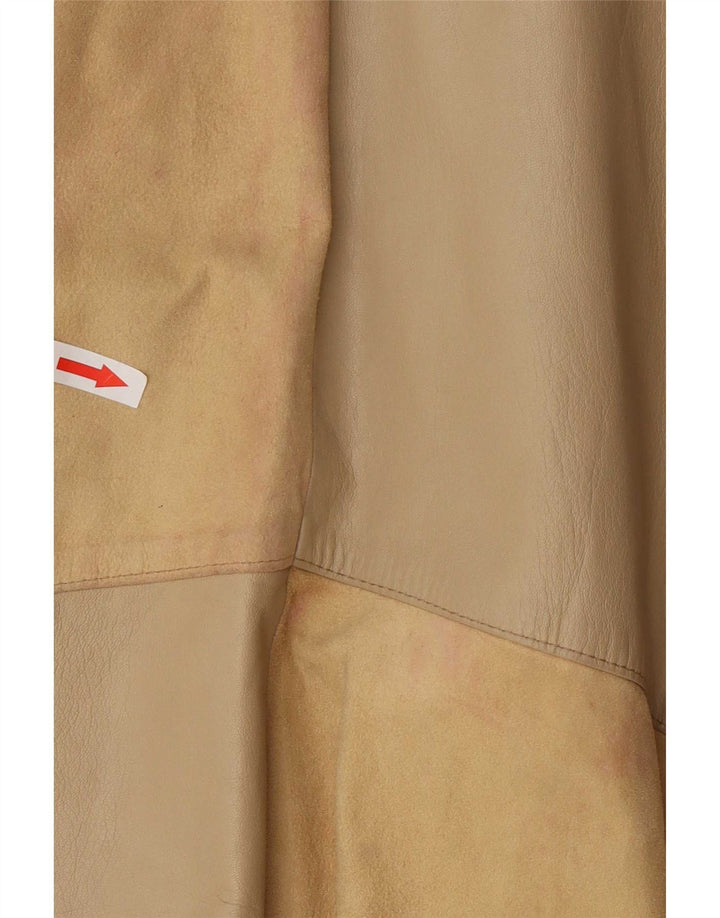 Vintage Dame Læder Flared Skirt IT 42 Medium W26 Beige Colourblock