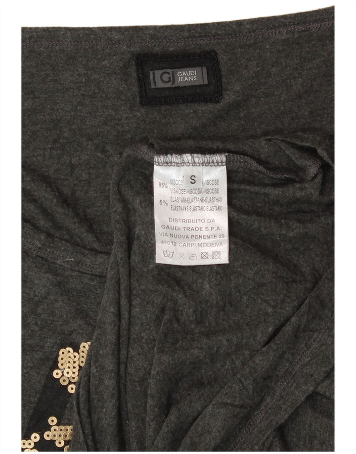 Gaudi Dame Oversized grafisk Top Langærmet UK 10 Small Grey Viscose