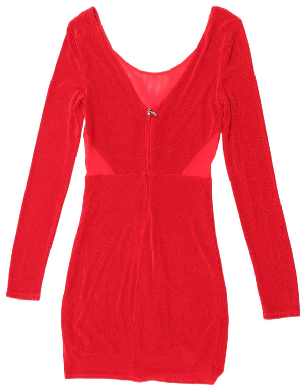 Guess Dame Langærmet Bodycon Dress UK 8 Small Red Acetate