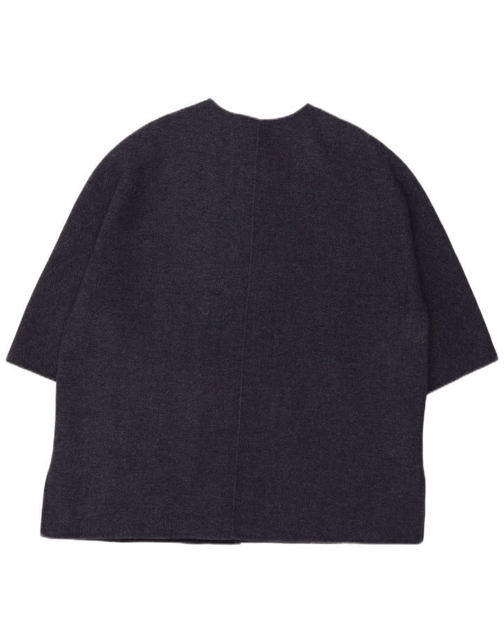 Zara Dame 3/4 Ærmet Oversized Overfrakke UK 16 Stor Marineblå Uld