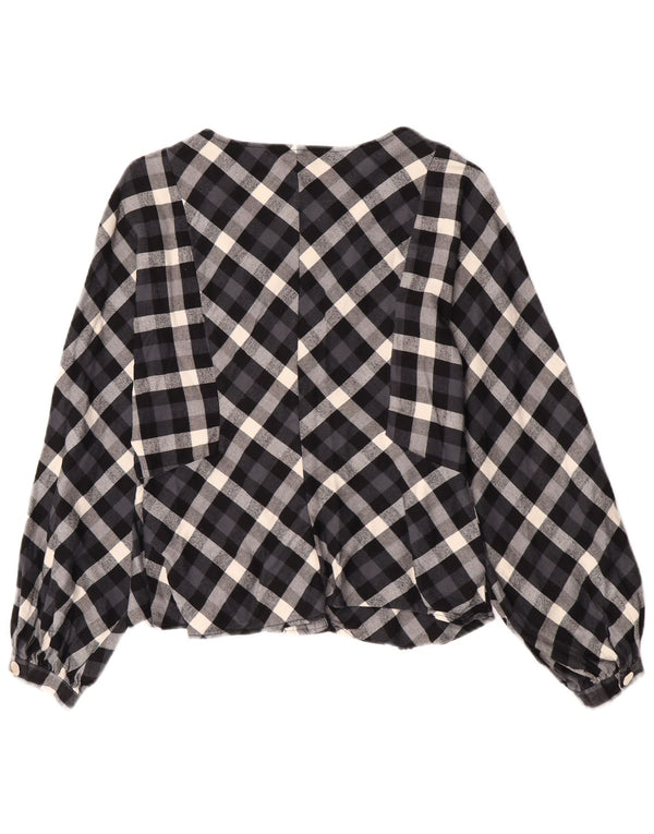 Zara Womens Crop Shirt Bluse UK 14 Large Navy Blue Ternet Bomuld