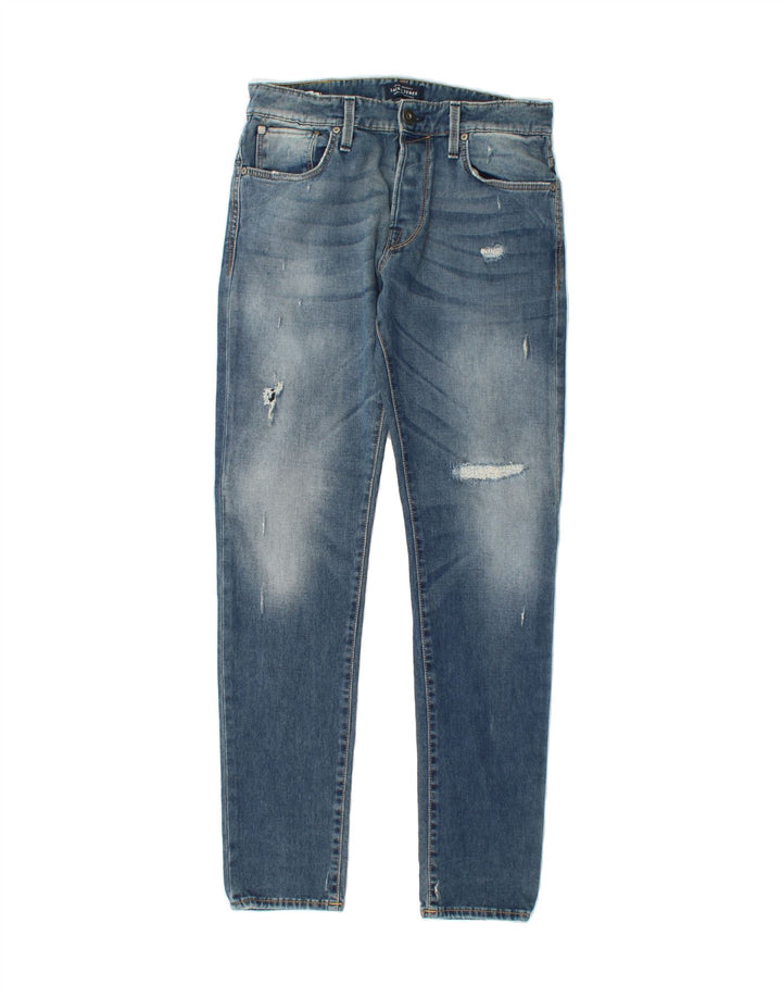 JACK & JONES Mens Distressed Slim Jeans W32 L32 Blue Cotton Vintage Jack & Jones and Second-Hand Jack & Jones from Messina Hembry 