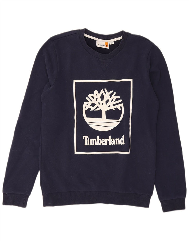 TIMBERLAND Boys Graphic Sweatshirt Jumper 13-14 Years Small Navy Blue