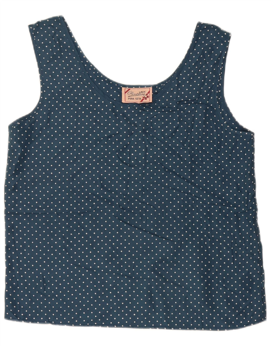 VINTAGE Womens Crop Ærmeløs bluse Top UK 14 Large Navy Blue Spotted