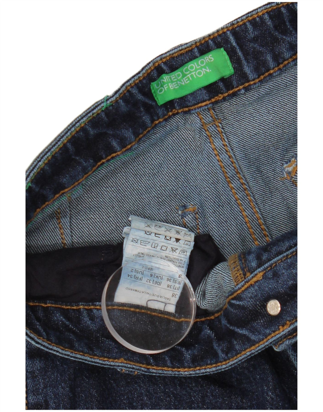 BENETTON Dame Flared Jeans UK 6 XS W28 L30 Marineblå Bomuld