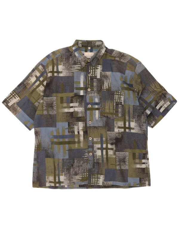 Vintage kortærmet herreskjorte XL Grøn Patchwork