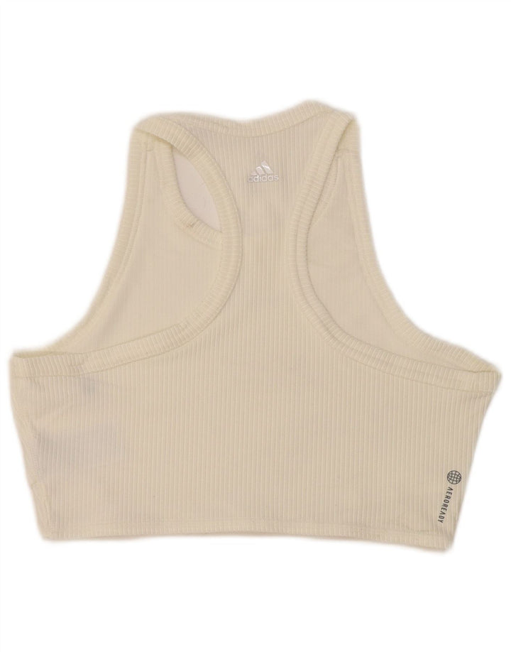 ADIDAS Aeroready Crop Vest Top UK 12/14 Medium White Polyamide