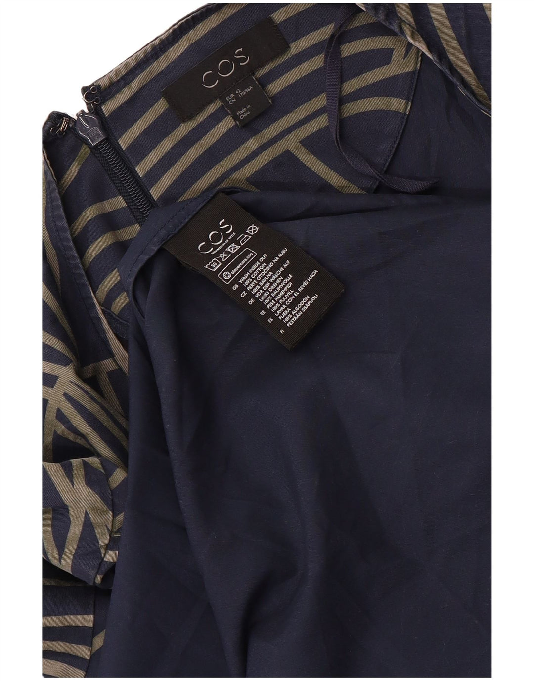 COS Dame Asymmetrisk Kjole EU 42 Stor Marineblå Geometrisk Bomuld