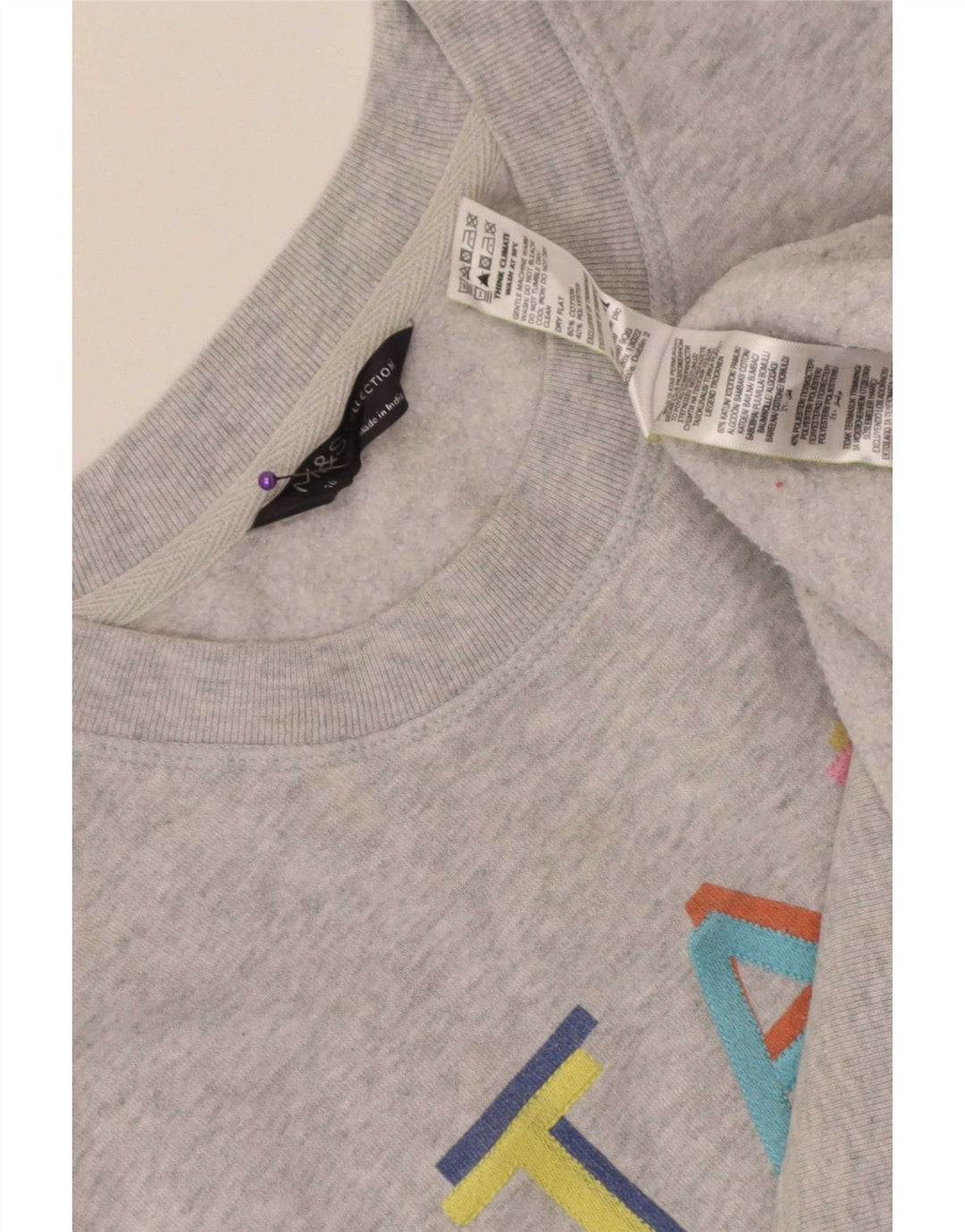 Marks & Spencer Dame Grafisk Sweatshirt Jumper UK 16 Stor Grå Bomuld
