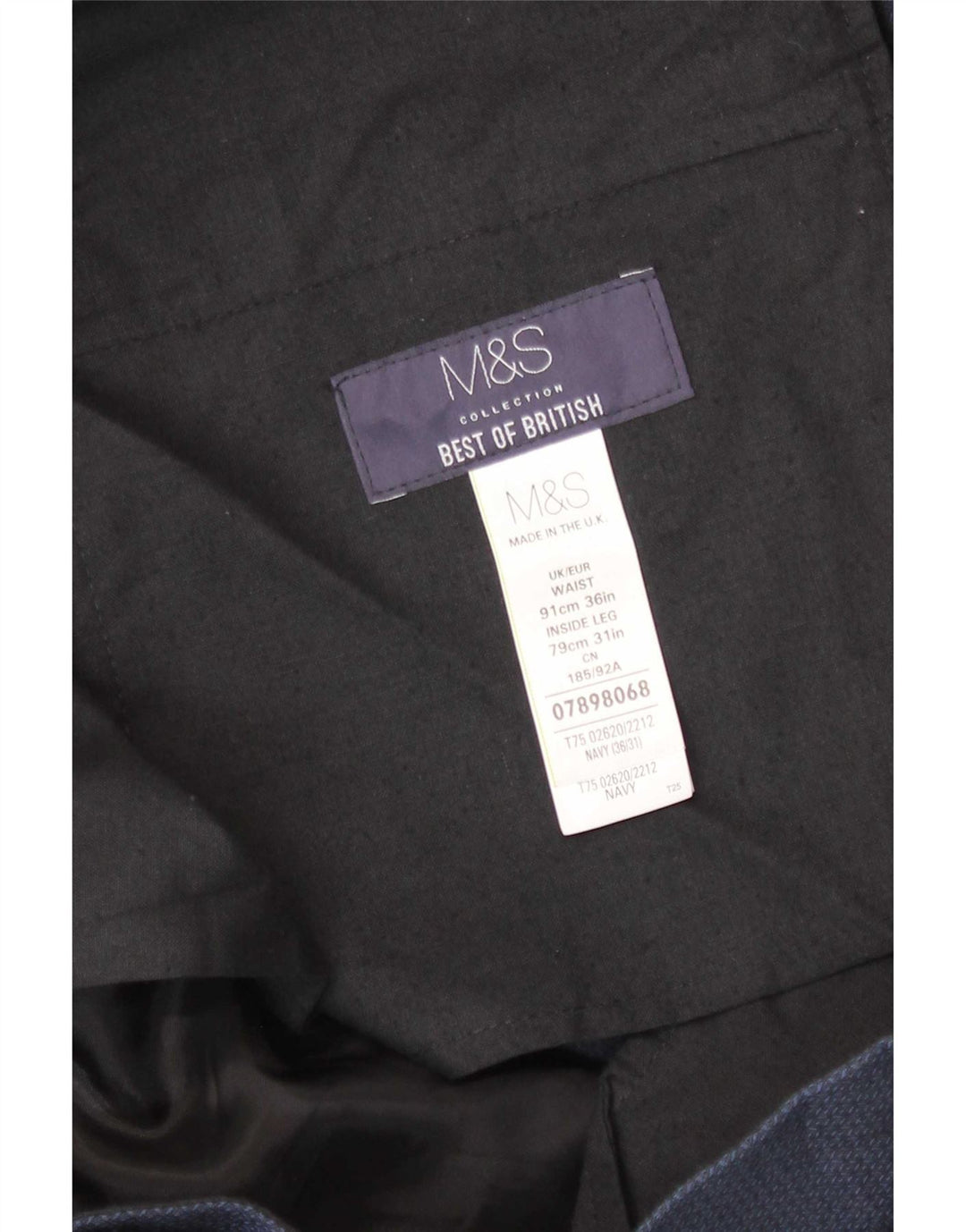Marks & Spencer Herre Slim Suit Bukser W36 L31 Marineblå Bomuld