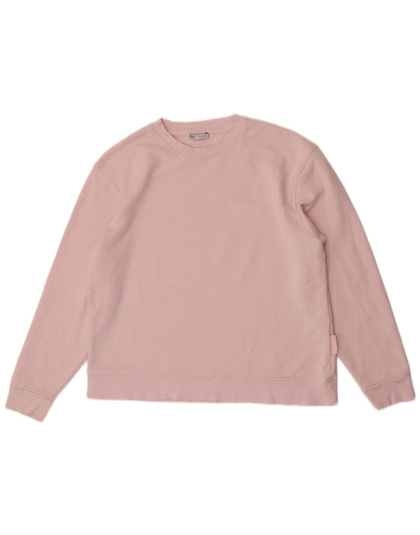 Zara Dame Oversized Sweatshirt Jumper UK 16 Large Pink Bomuld
