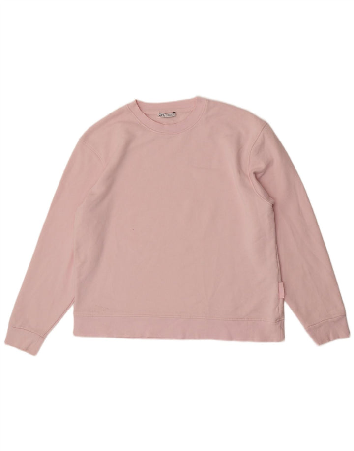 Zara Dame Oversized Sweatshirt Jumper UK 16 Large Pink Bomuld