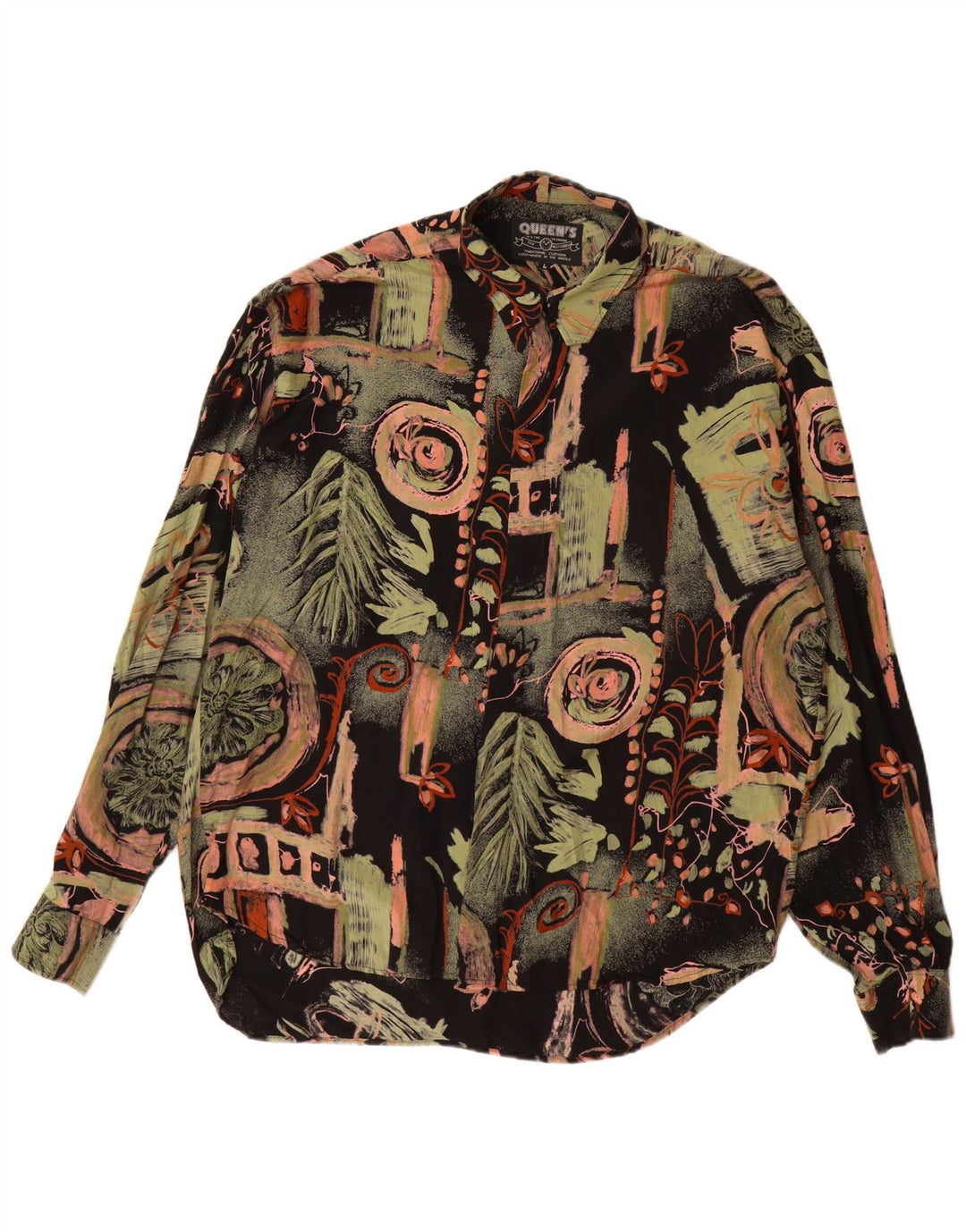 Vintage herre abstrakt mønster skjorte stor flerfarvet blomster viskose