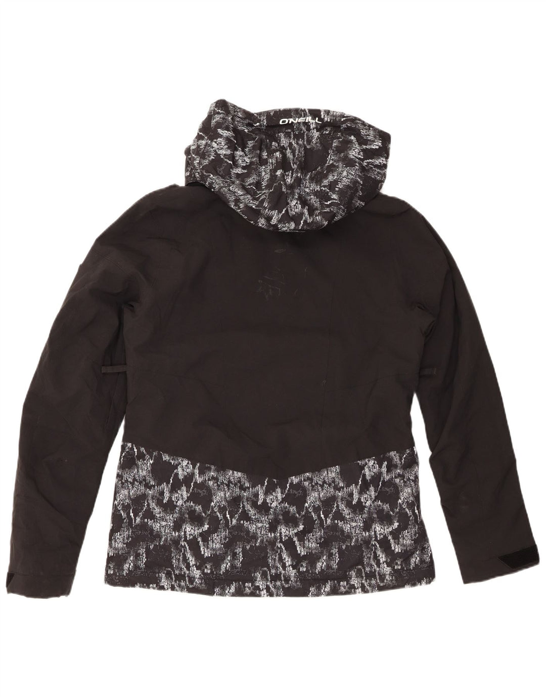 O'NEILL kvinders abstrakt mønster regnjakke med hætte UK 14 Medium Black
