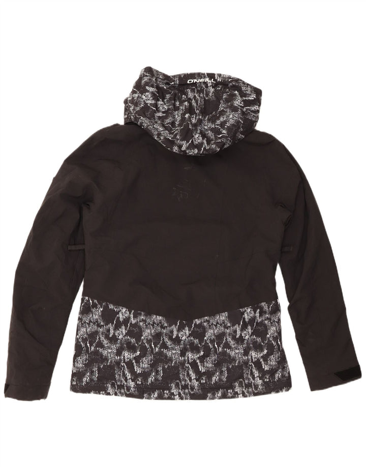 O'NEILL kvinders abstrakt mønster regnjakke med hætte UK 14 Medium Black
